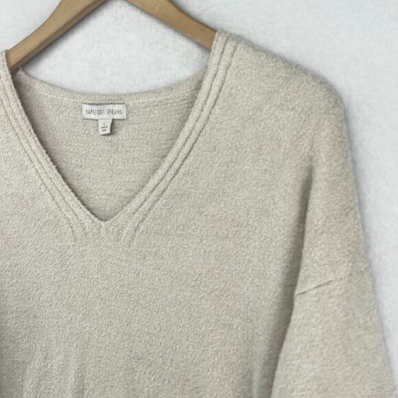 BAREFOOT DREAMS Sweater Womens L Cozy Chic Lite Plush V-Neck Pullover Beige - Picture 6 of 14